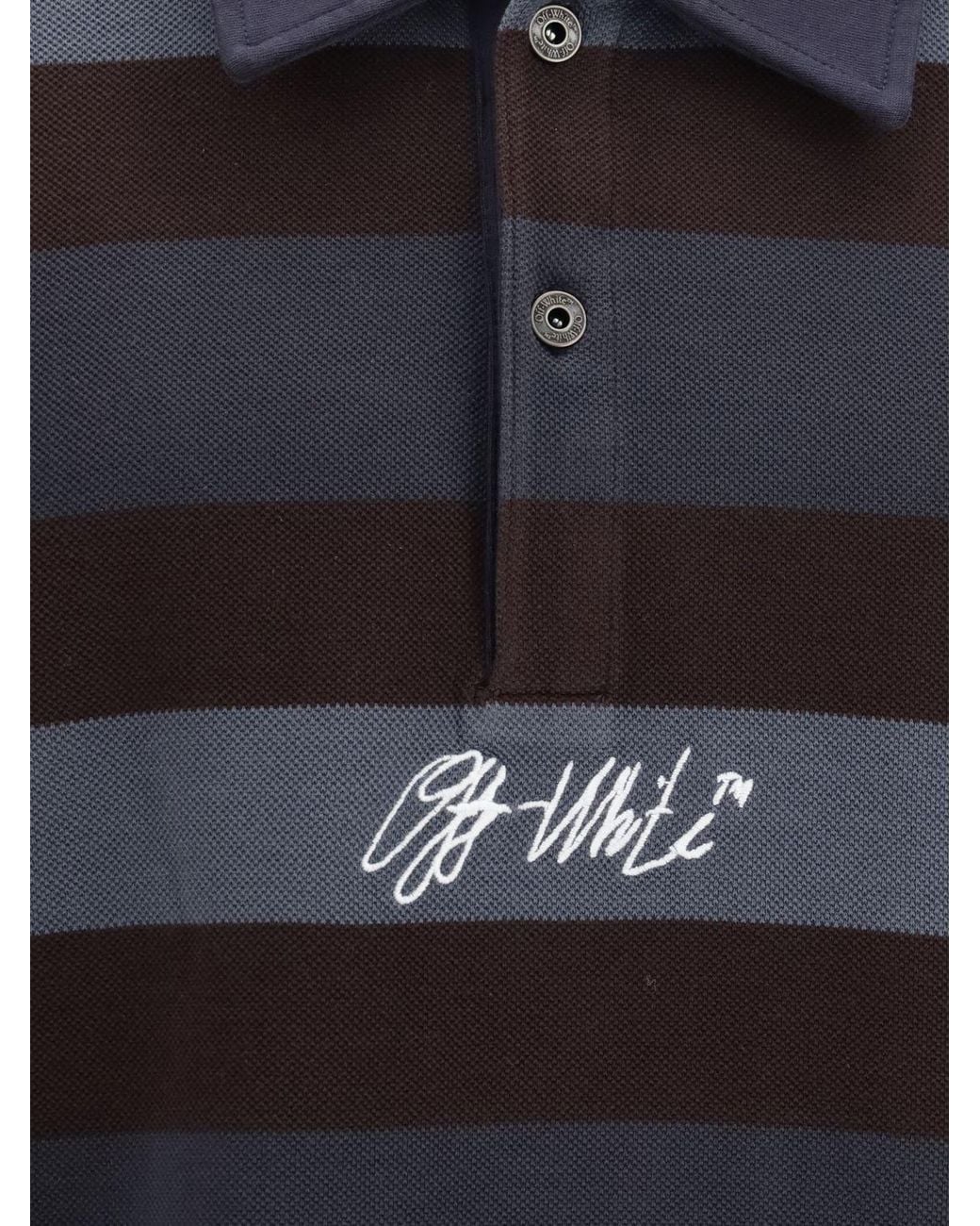 Off-White c/o Virgil Abloh Blue Striped Cotton Long-Sleeved Polo Shirt With Logo for men