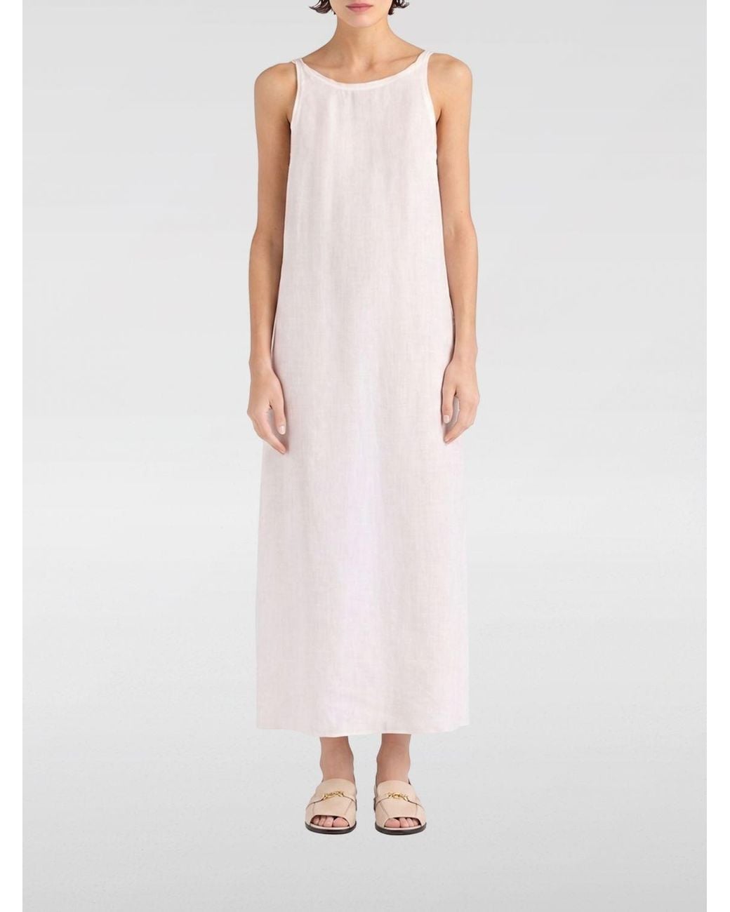Momoní White MomonÌ A-Line Linen Midi Dress With Off-The-Shoulder Design And Back Slit
