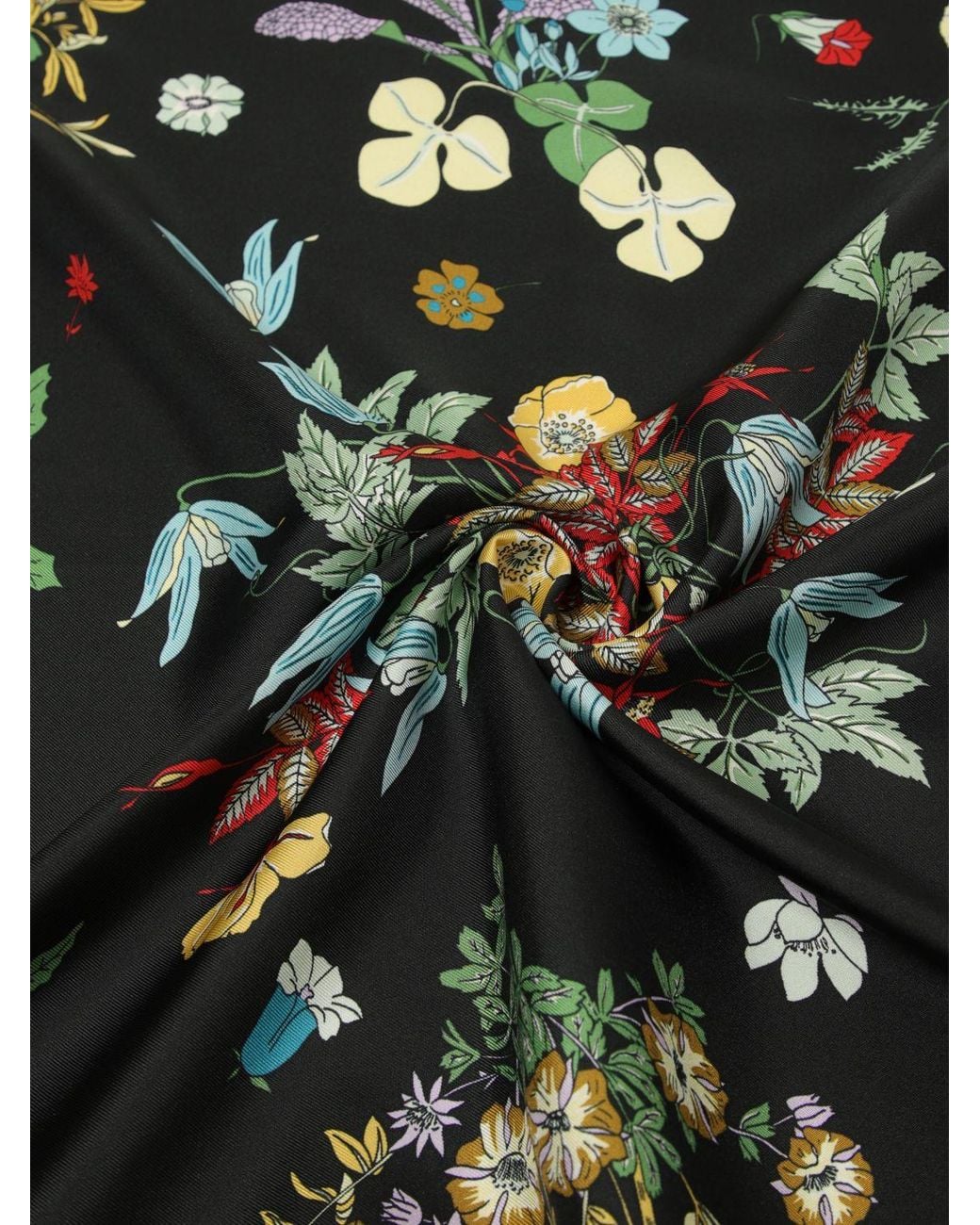 Mantero 1902 Black Square Silk Twill Foulard With Multicolour Floral Print