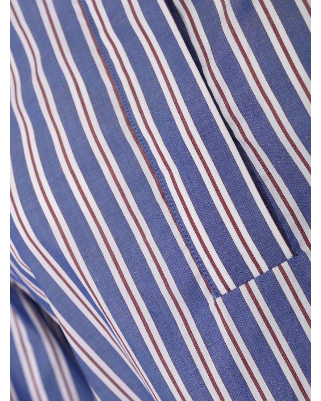 Liviana Conti Blue Striped Cotton Long-Sleeved Shirt With High Neck