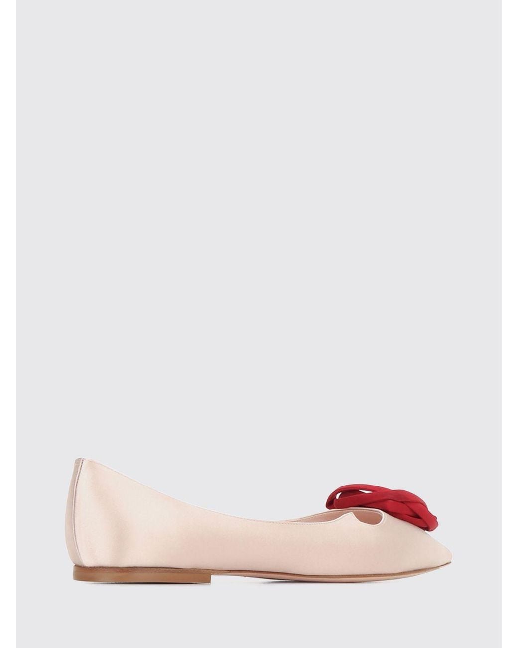 Roger Vivier Pink Rose Satin Ballet Flats With Embroidered Flower Appliqué