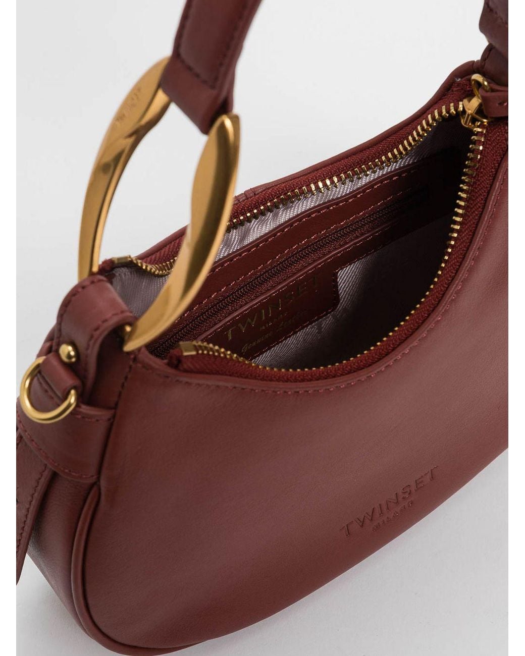 Twinset Red Leather Hobo Bag With Tassels And Metal Ring