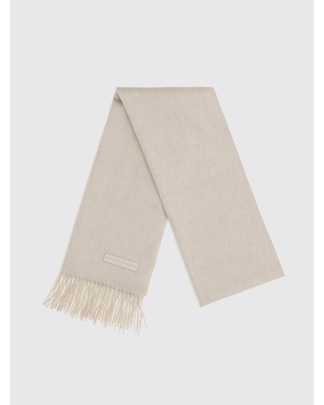 Zegna Natural Rectangular 100% Cashmere Scarf With Fringed Hem And Logo for men
