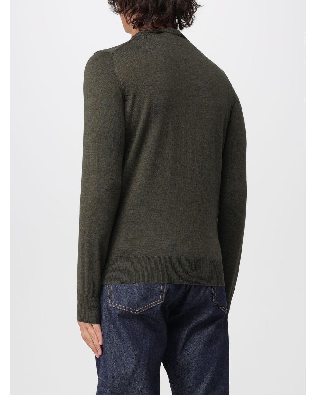 Brooksfield Black Crewneck Wool Jumper With Long Sleeves And Ribbed Trims for men