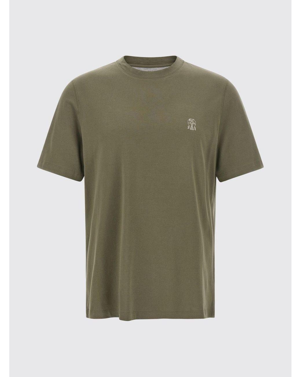 Brunello Cucinelli Green Cotton Crew-Neck T-Shirt With Contrast Logo for men