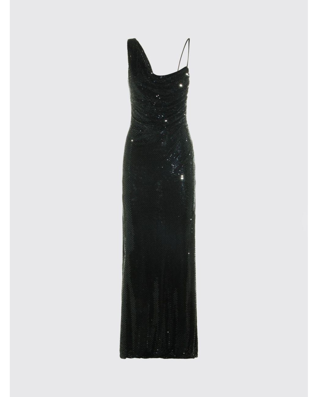 Self-Portrait Black One-Shoulder Rhinestone Embellished Long Evening Gown