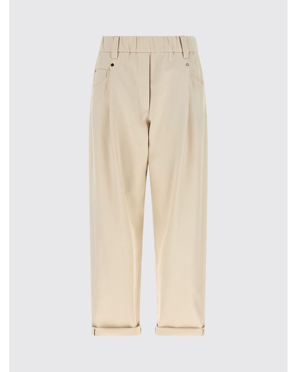 Brunello Cucinelli White Cropped Wide-Leg Cotton Trousers
