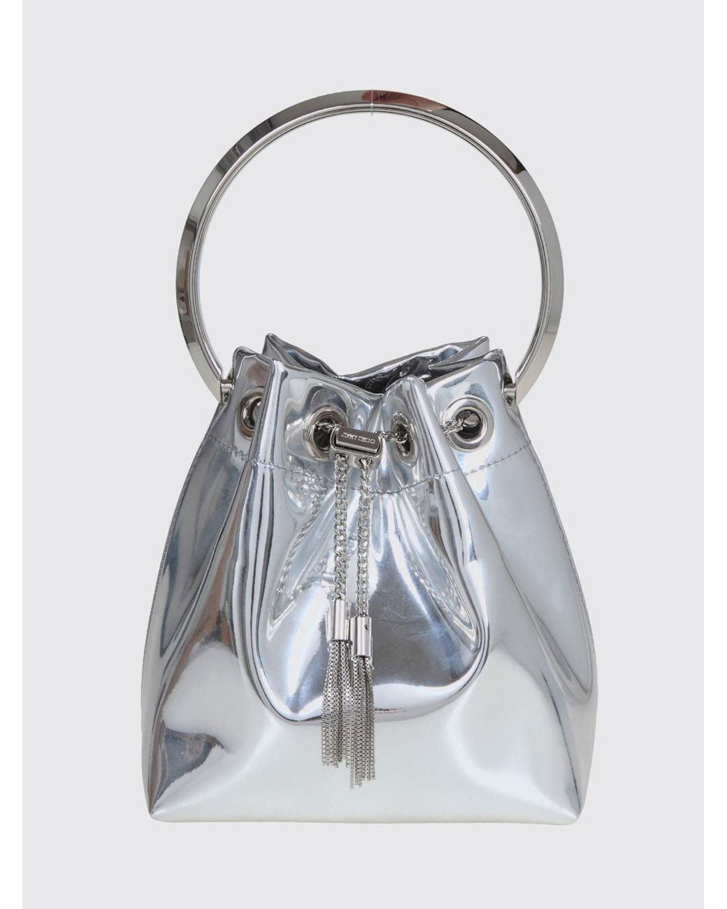 Jimmy Choo Blue Bon Bon Patent Leather Bucket Bag With Rigid Handle