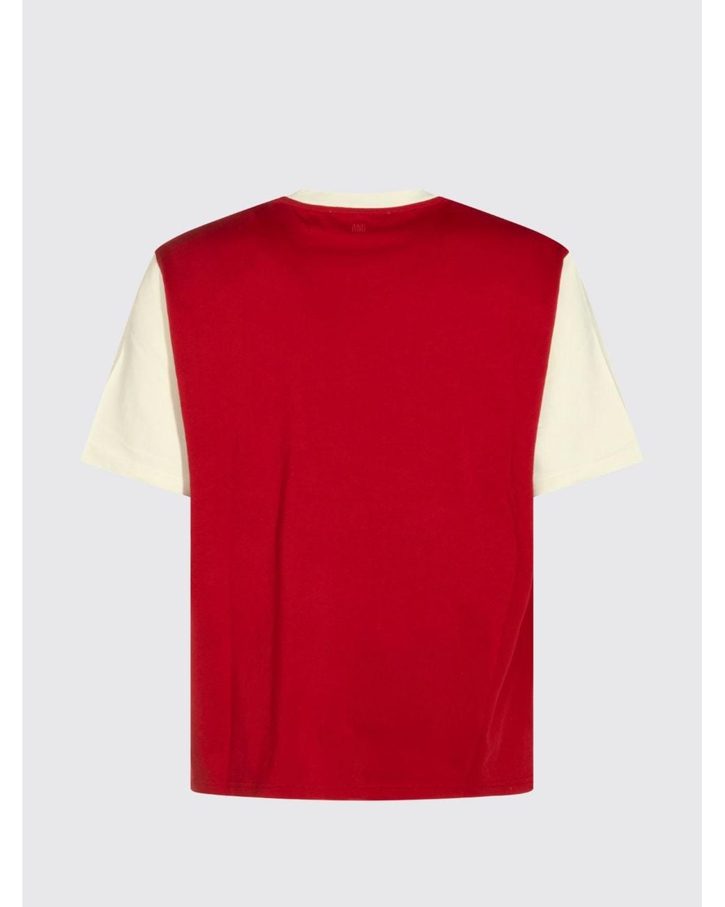 AMI Red Contrast Logo Cotton Crew Neck T-Shirt