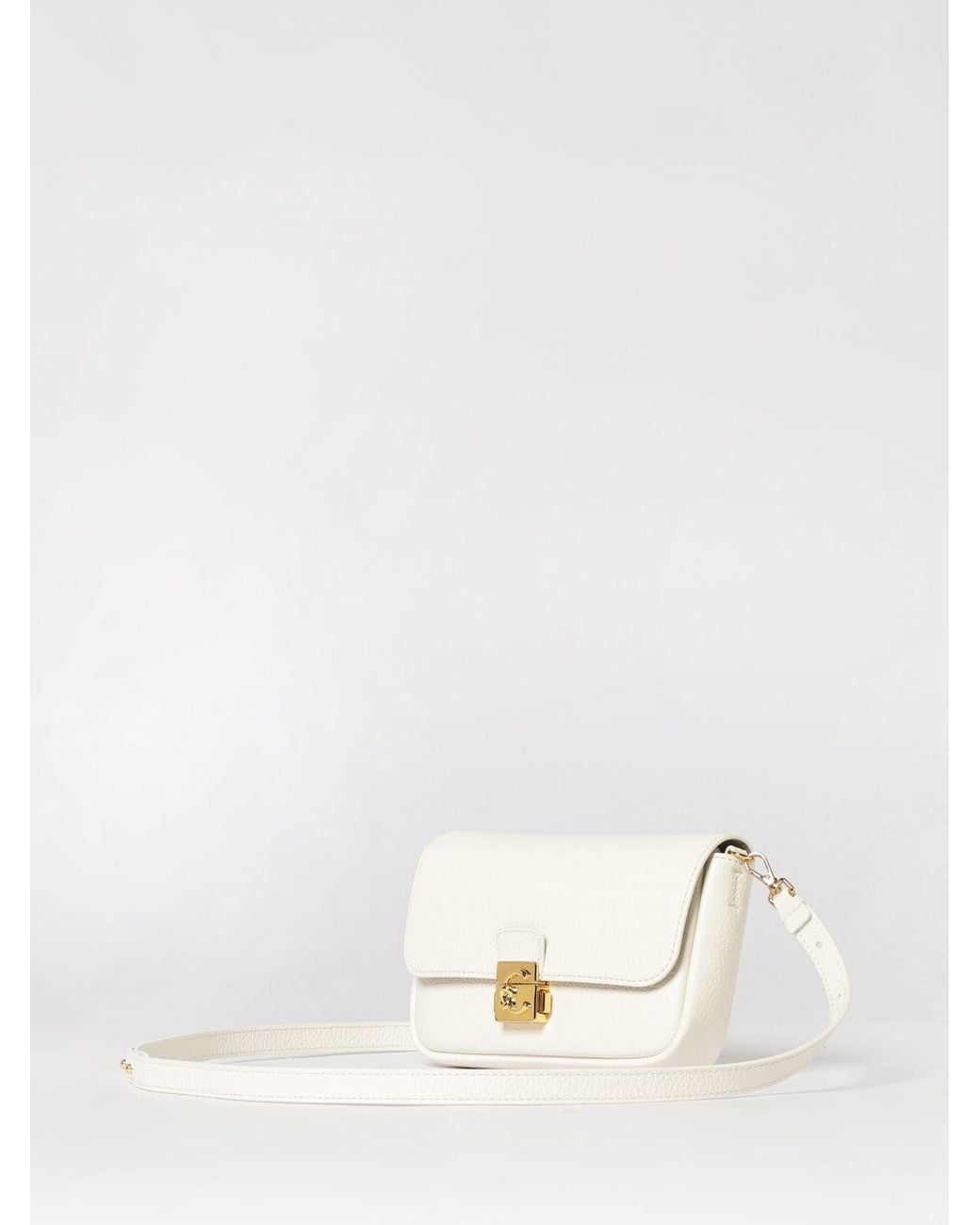 Coccinelle White C-Me Lock Mini Hammered Leather Bag