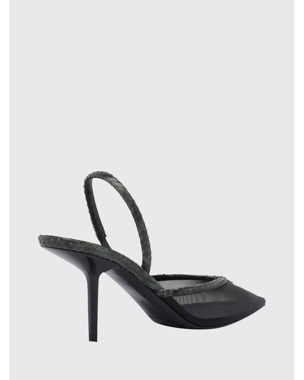 Saint Laurent White Folie Python Print Leather And Mesh Slingback Pumps