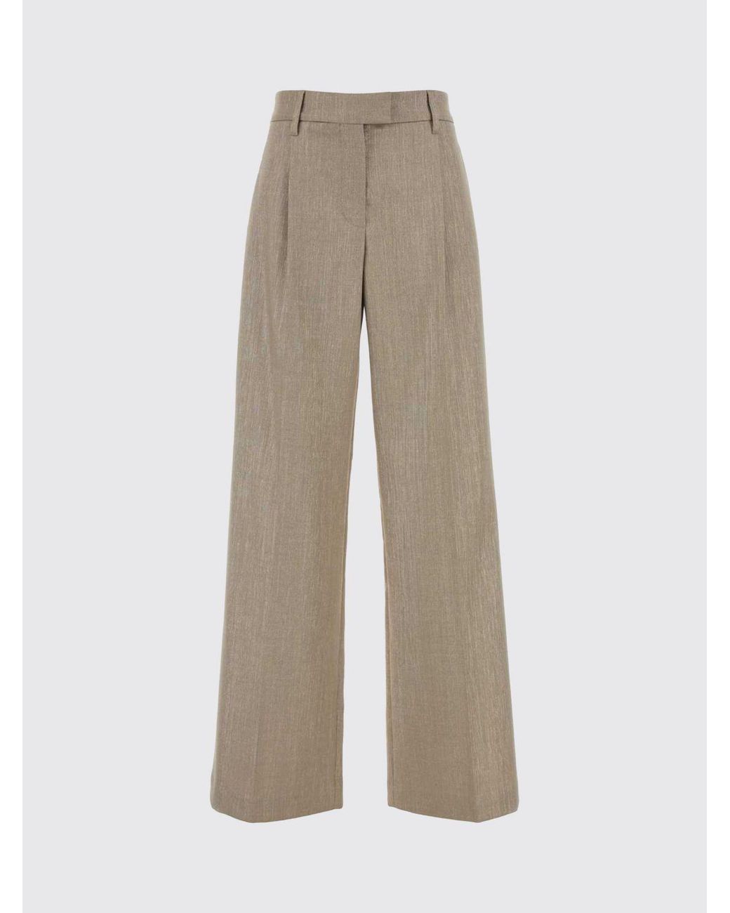 Brunello Cucinelli Natural High-Waisted Virgin Wool Palazzo Trousers With Pleats
