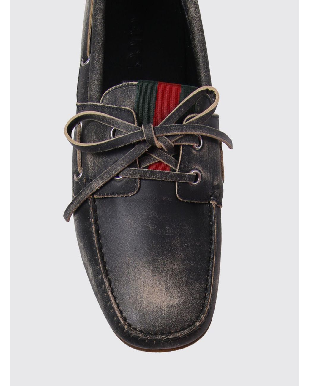 Gucci Gray Used Leather Boat Loafers for men