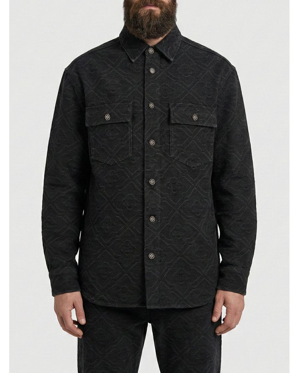 Casablanca Black Monogram Cotton Denim Shirt for men