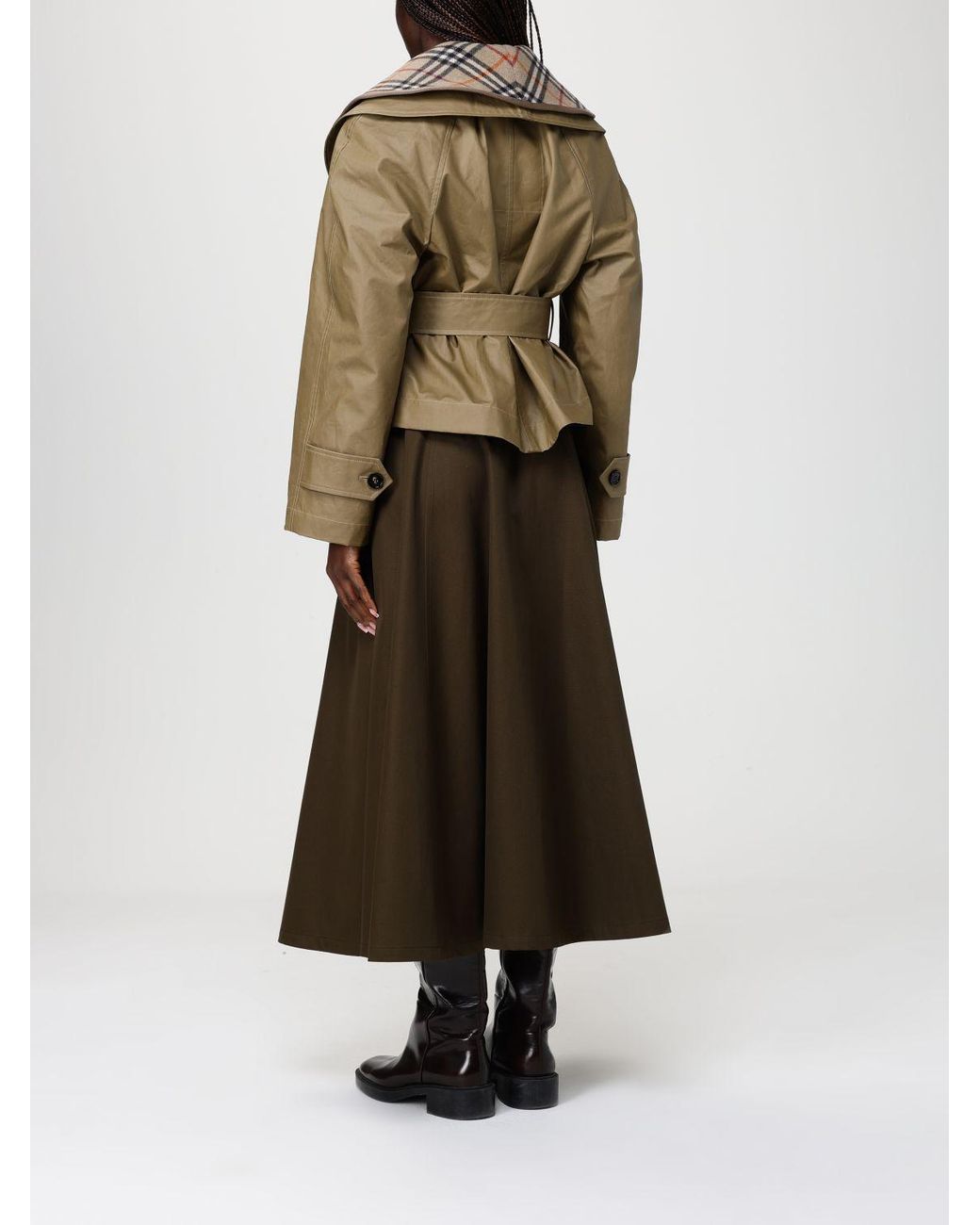 Burberry Green Waxed Cotton And Wool Jacket With Belt