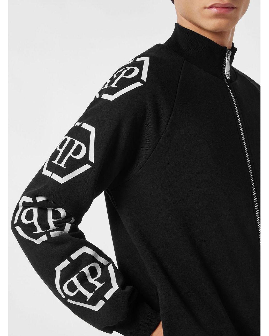 Philipp Plein Black Cotton-Blend Turtleneck Sweatshirt With Hexagon Logo for men