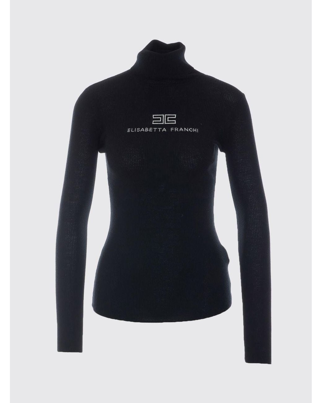 Elisabetta Franchi Black Slim Fit Wool Turtleneck Jumper With Contrast Logo