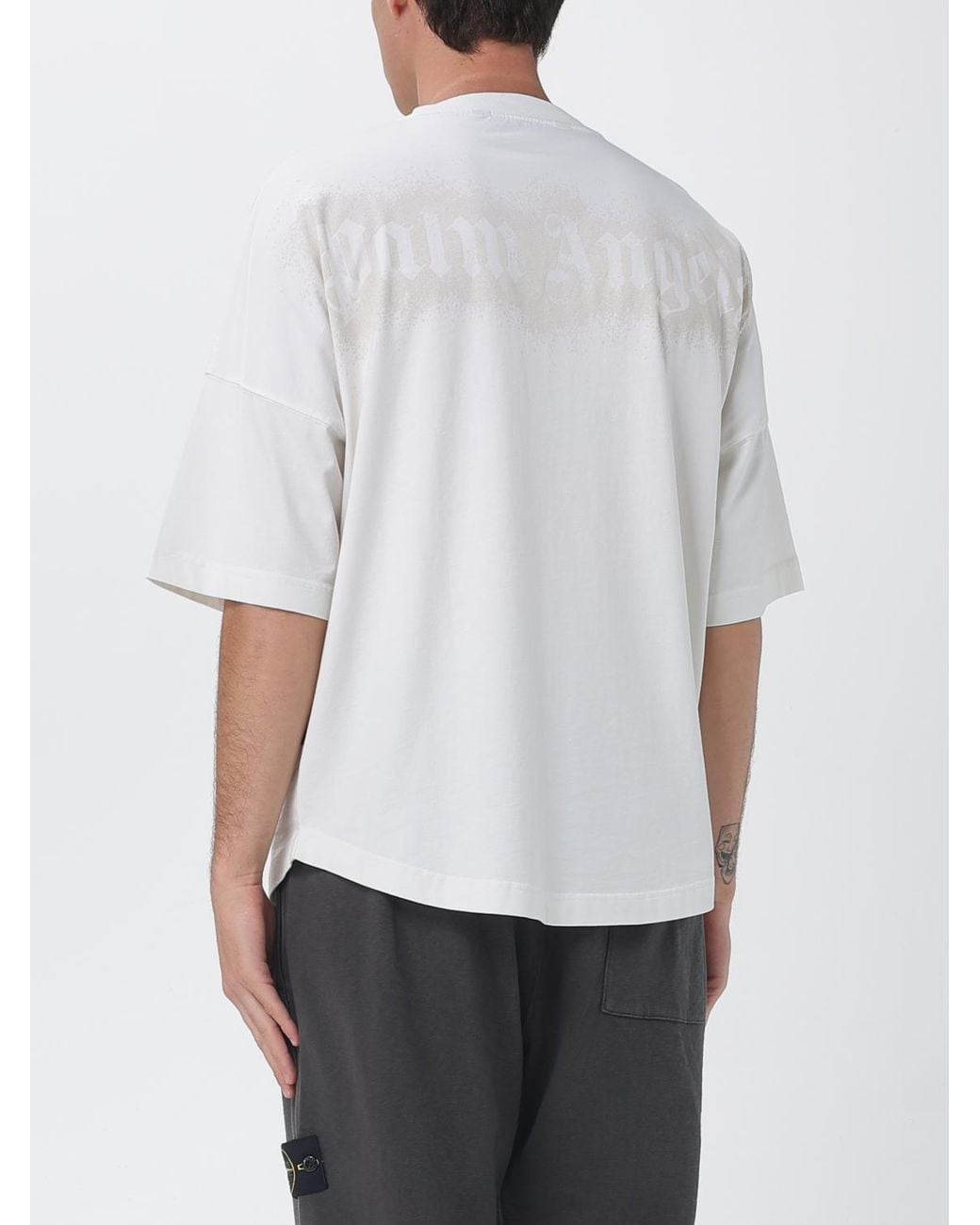Palm Angels White Cotton T-Shirt With Logo for men