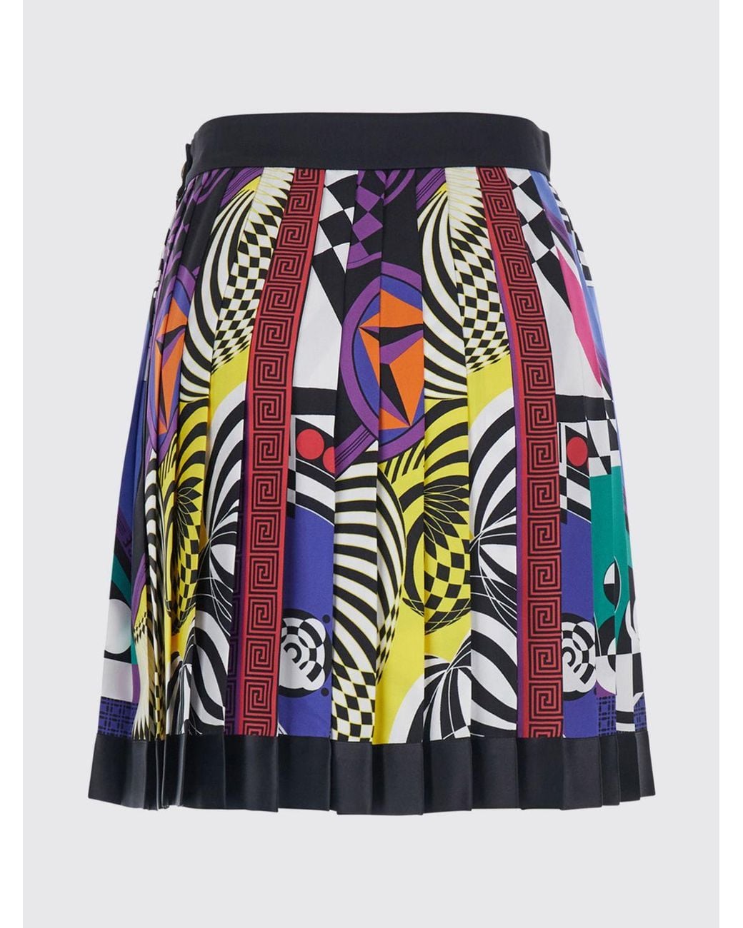 Versace Red High-Waisted Pleated Cotton-Blend Mini Skirt With Optical Print