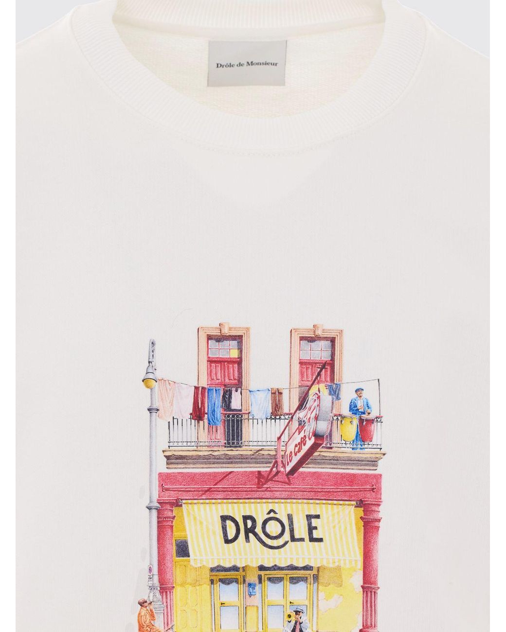 Drole de Monsieur White Graphic Print Cotton Crewneck Sweatshirt With Dropped Shoulders for men