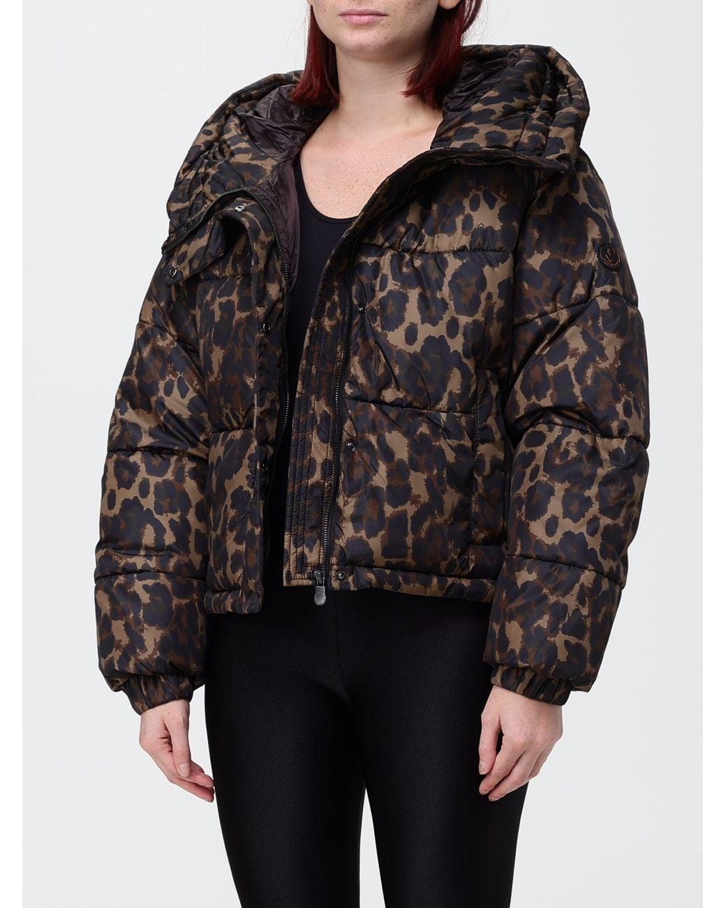 Save The Duck Black Animal Print Puffer Jacket With Sailor Collar