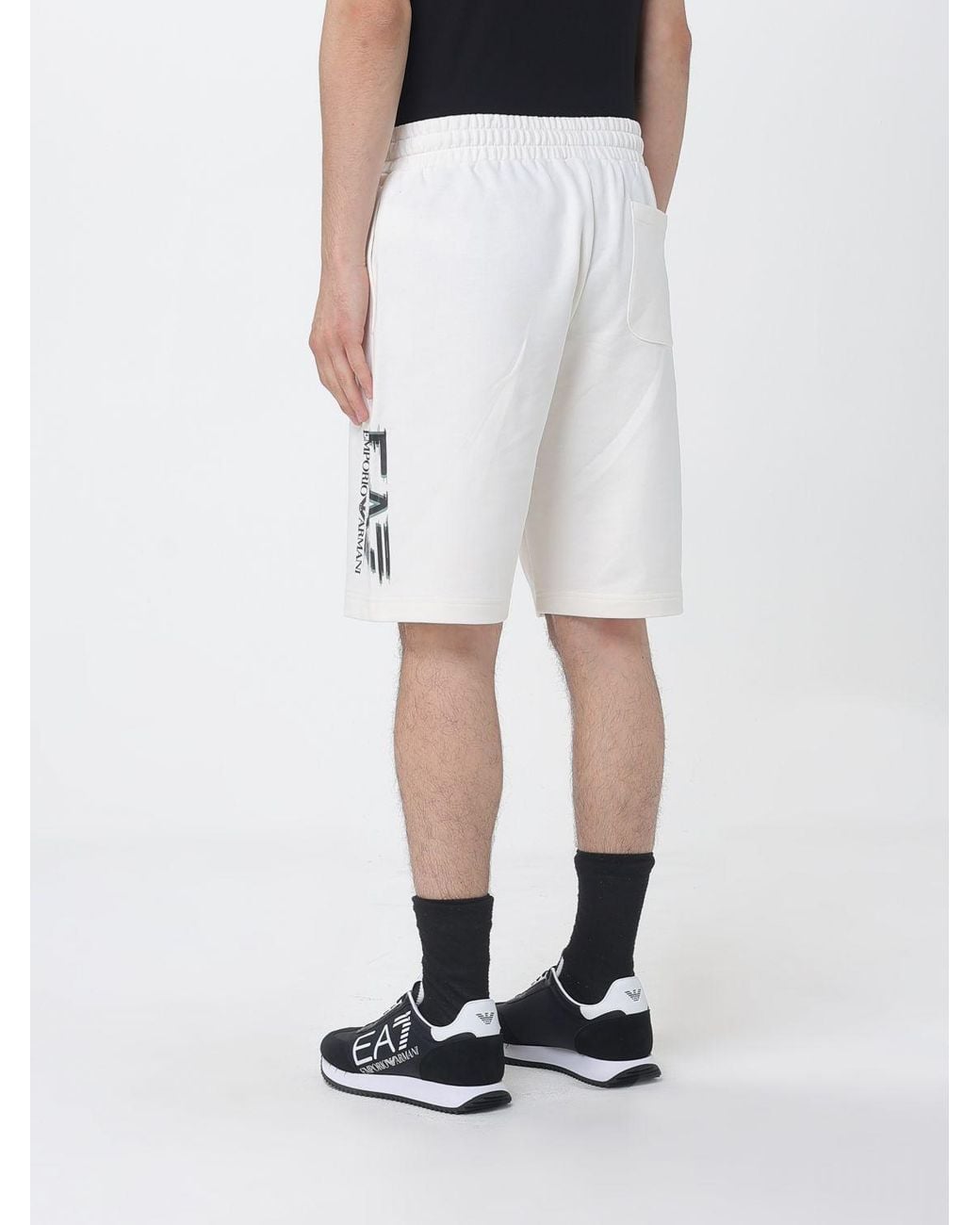 EA7 White Cotton Jogging Shorts for men
