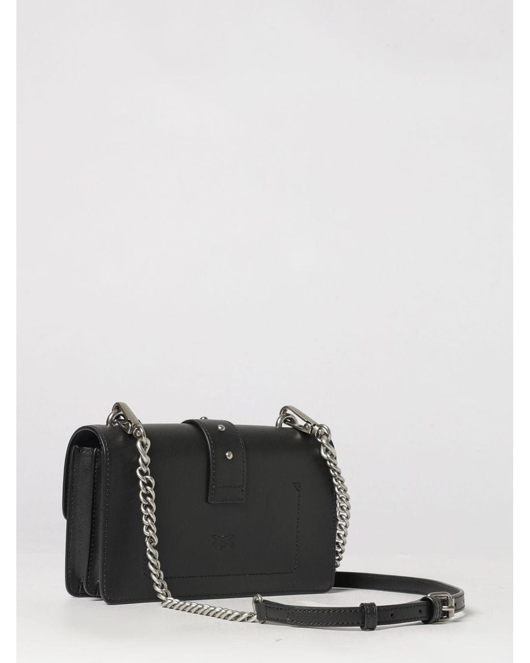 Pinko Black Love One Classic Smooth Leather Mini Crossbody Bag With Love Birds Buckle