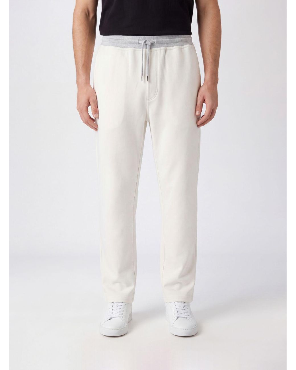 Brunello Cucinelli White Cotton Jogging Trousers With Elasticated Drawstring Waist for men