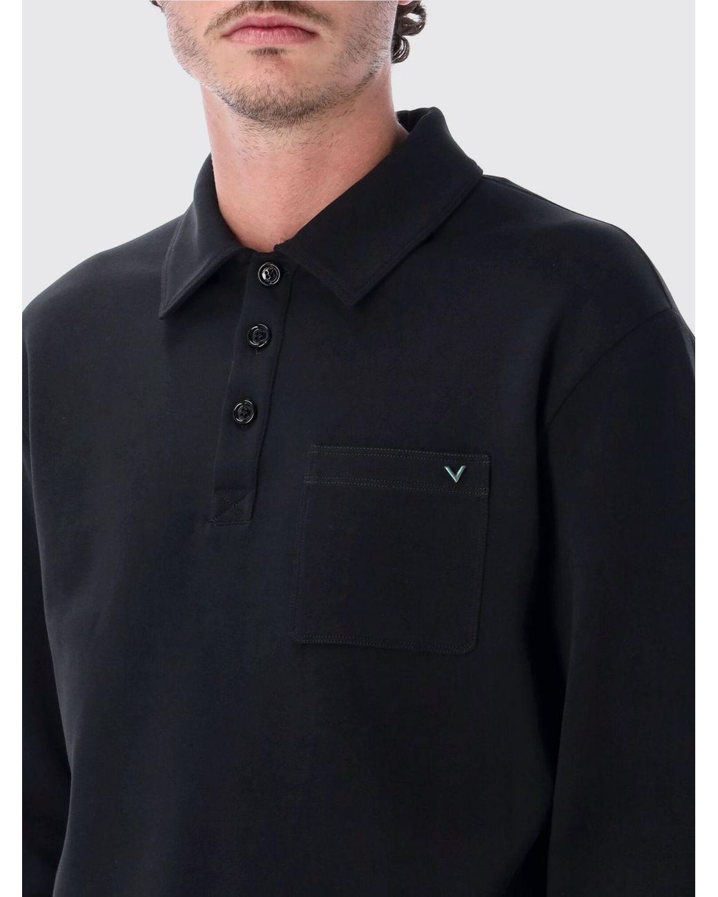 Valentino Blue Slim Fit Long-Sleeved Cotton Polo With Vlogo Signature for men