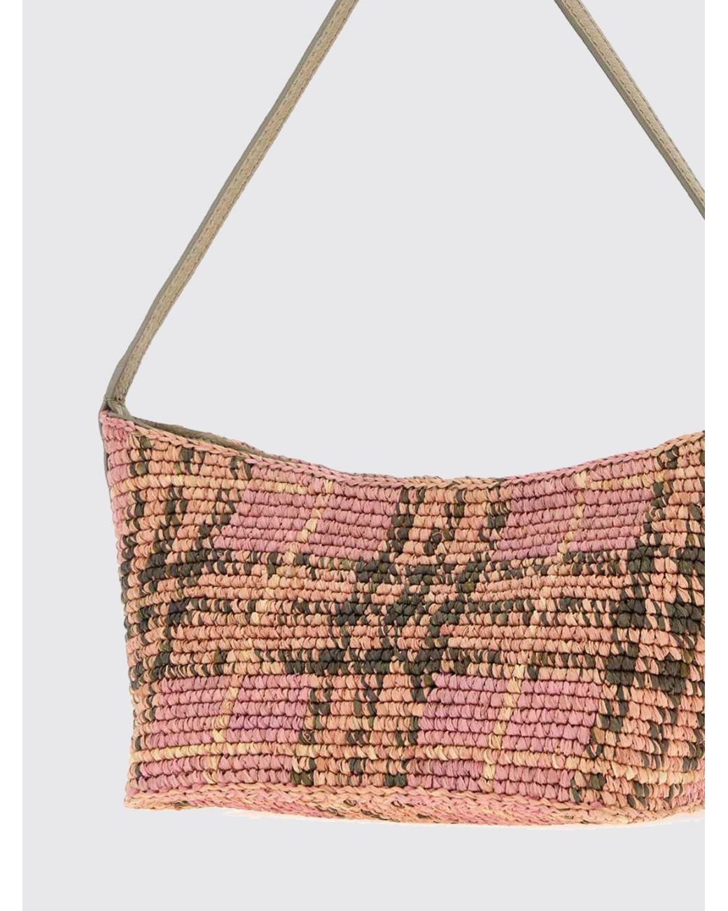 Burberry White Margate Vintage Check Raffia Shoulder Bag With Leather Handle