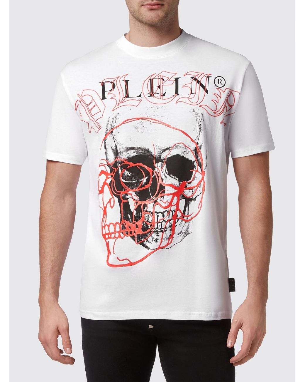 Philipp Plein White Cotton Crewneck T-Shirt With Skull Print And Contrast Logo for men