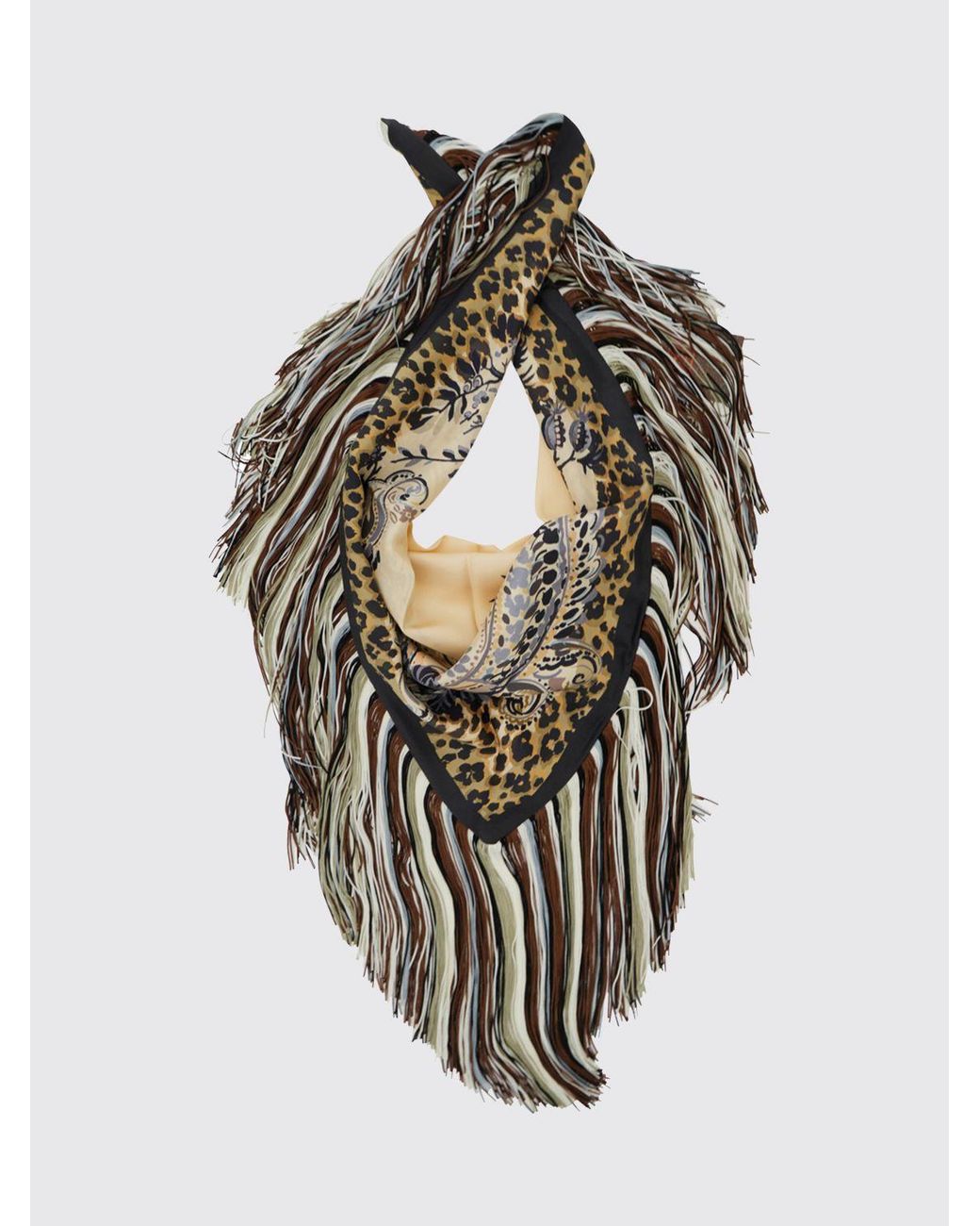 Etro White Paisley Print Pure Silk Scarf With Fringed Edges