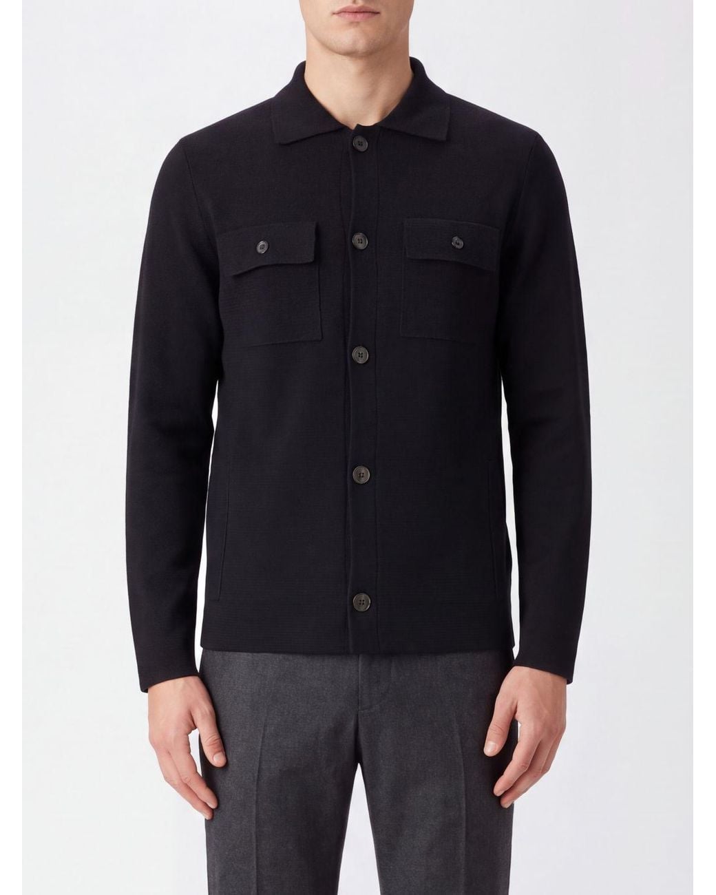 Zanone Blue Pure Virgin Wool Cardigan With Classic Collar And Patch Pockets for men