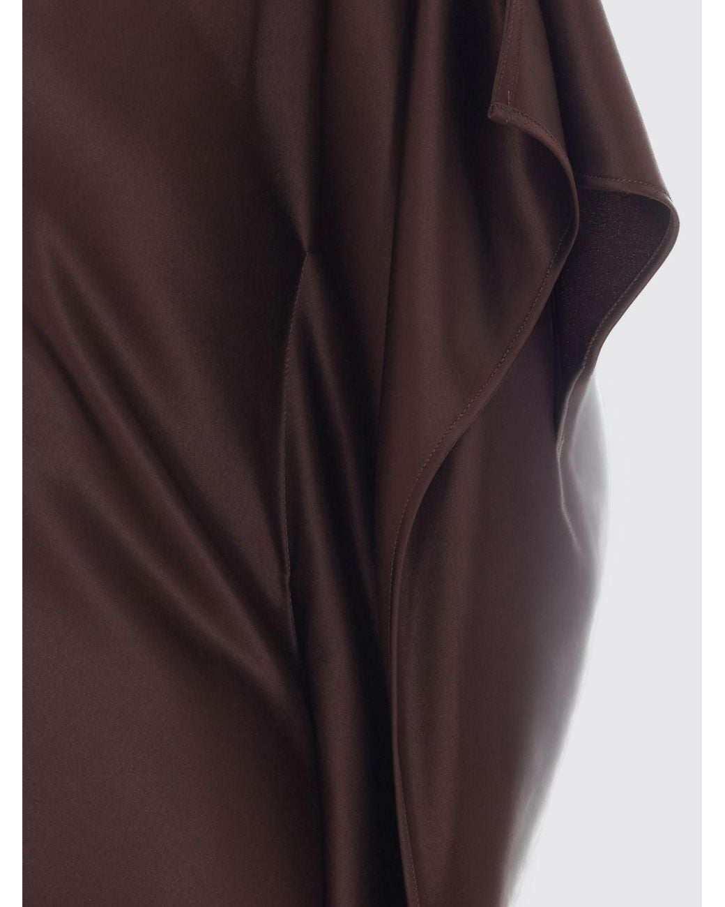 Pinko Brown Asymmetrical One-Shoulder Satin Midi Ceremony Dress