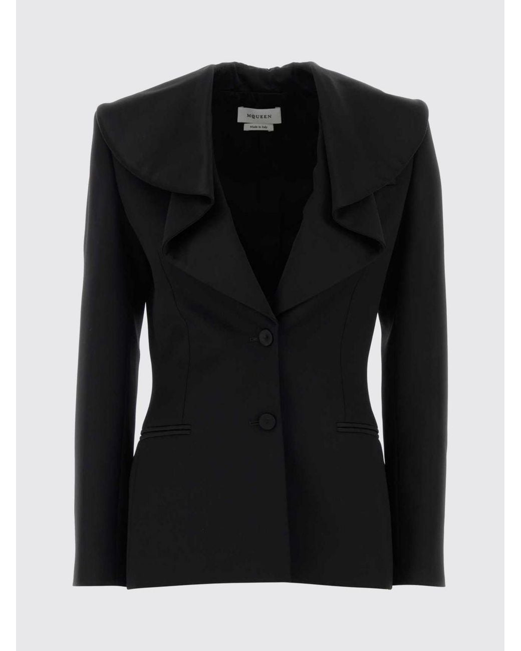 McQueen Blue Single-Breasted Pure Wool Blazer With Ruffle Appliqué