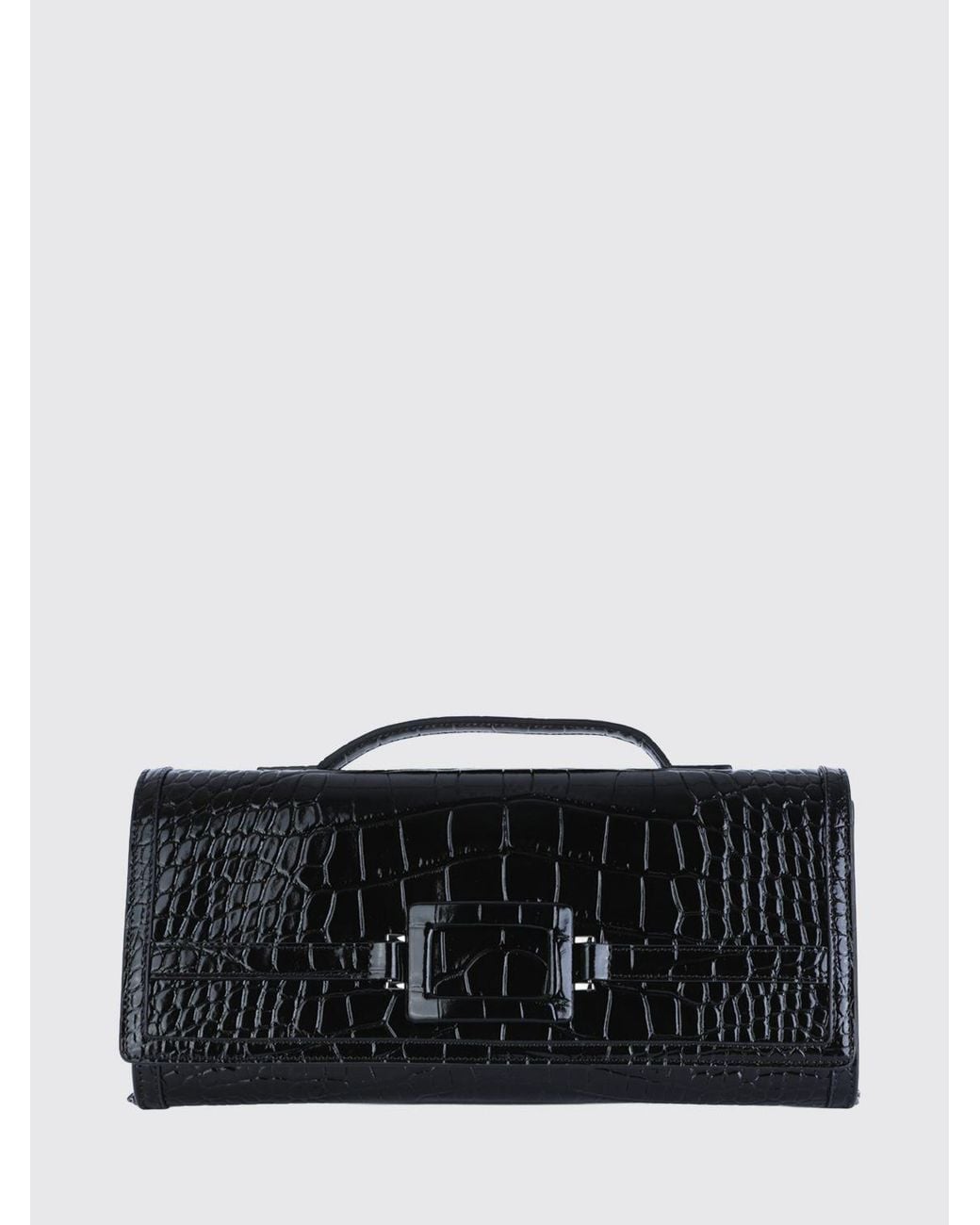 Roger Vivier Black Belle Vivier Croc-Effect Calfskin Clutch With Top Handle