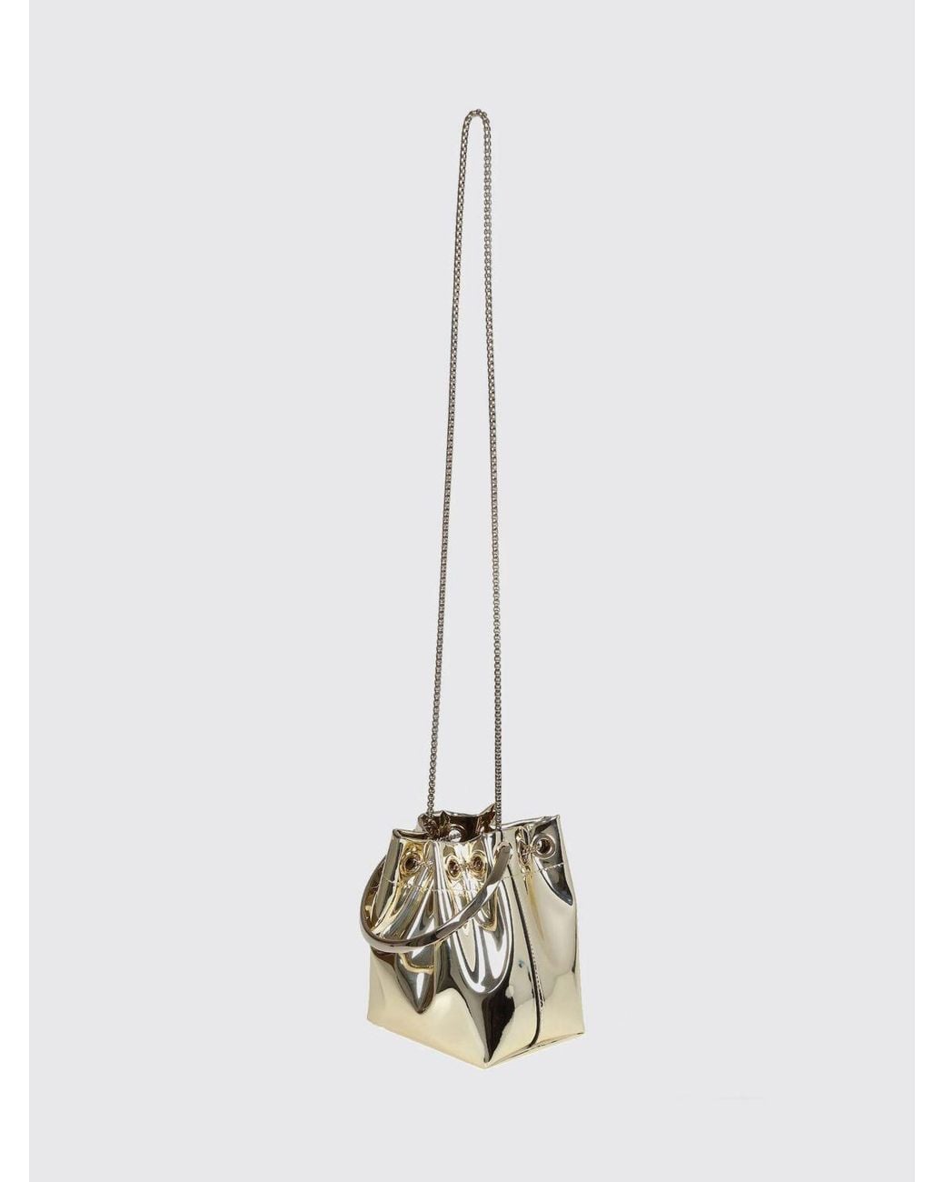 Jimmy Choo Natural Bon Bon Patent Leather Bucket Bag With Metallic Handle