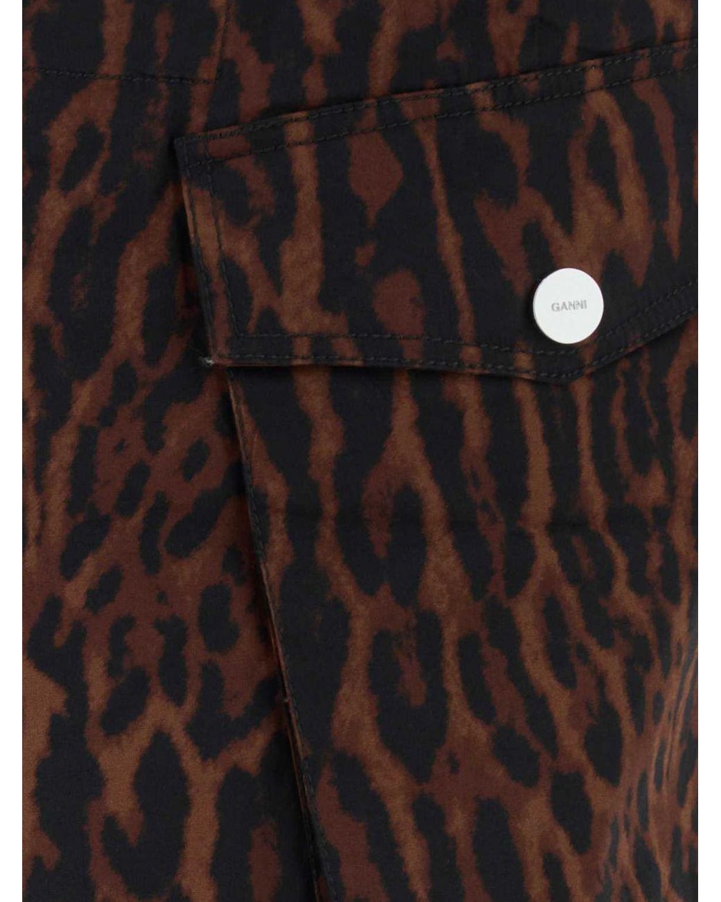 Ganni Red Animal-Print Organic Cotton Cargo Trousers