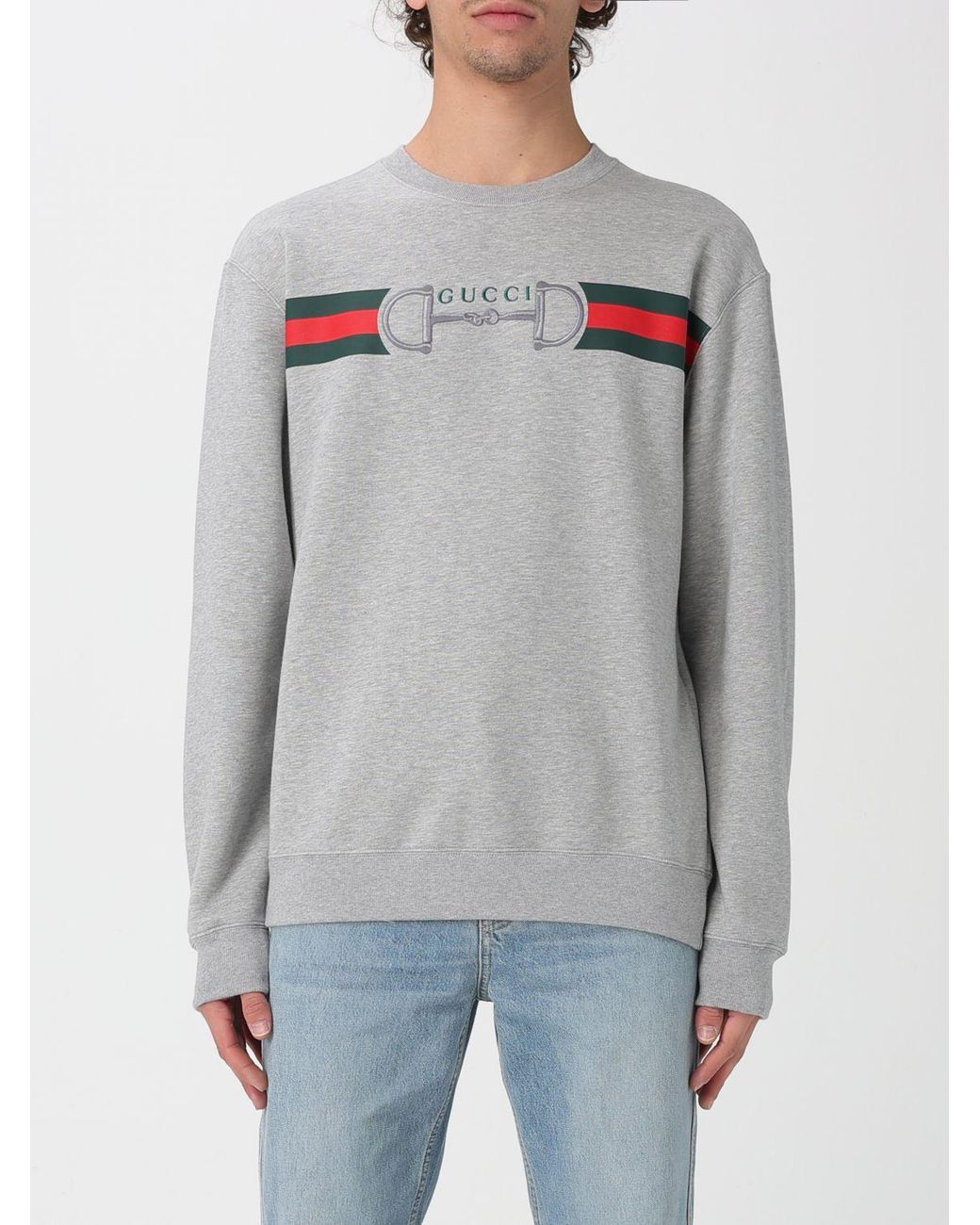 Gucci Gray Cotton Crew Neck Sweatshirt for men