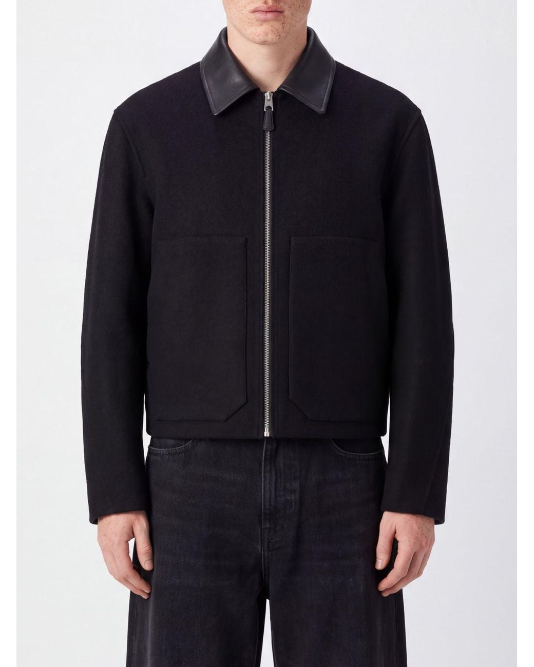Givenchy Blue Wool Shirt Jacket With Contrasting Leather Collar for men
