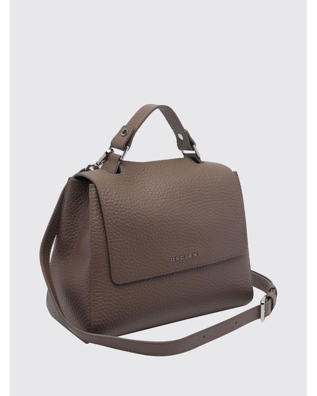 Orciani Brown Sveva Hammered Leather Handbag With Handle And Shoulder Strap