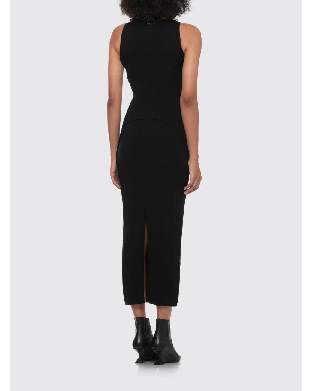 The Attico Black Off-The-Shoulder Slim Fit Jersey Sheath Midi Dress