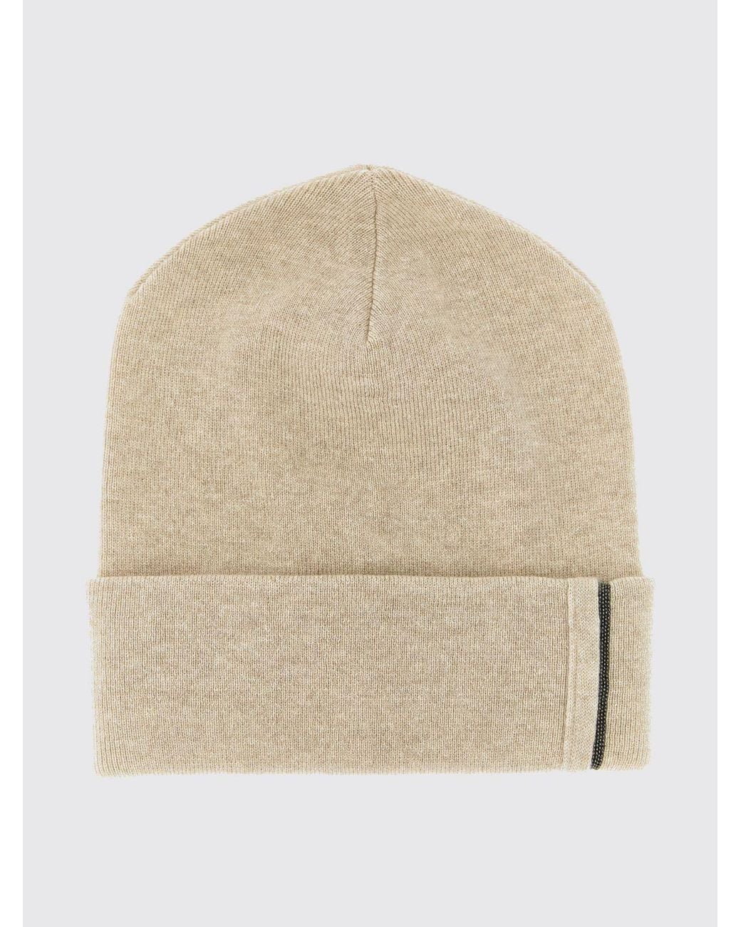 Brunello Cucinelli Natural Cuffed Pure Cashmere Beanie With Monili Embellishment