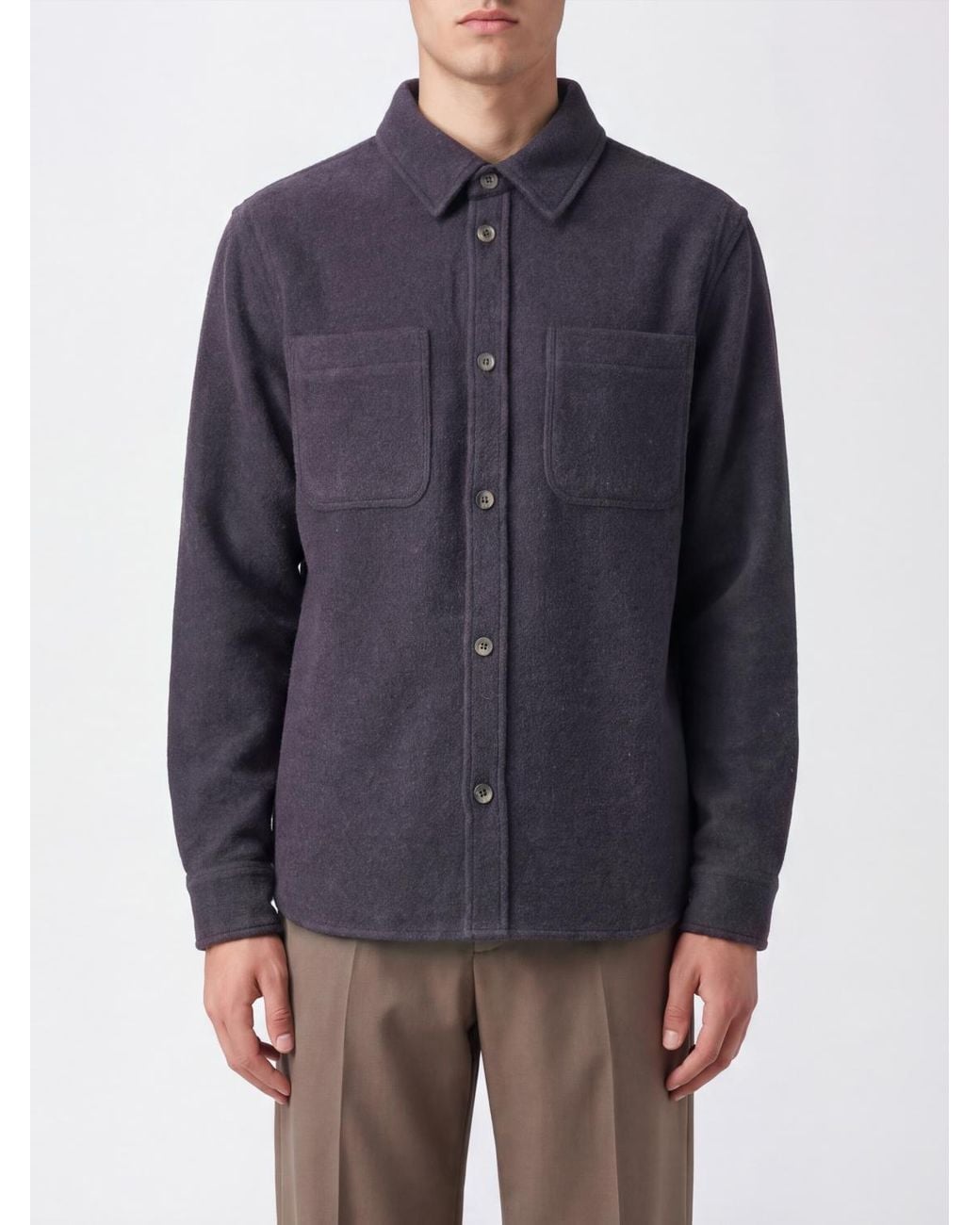 Les Deux Blue Recycled Wool Blend Shirt Jacket With Applied Logo for men