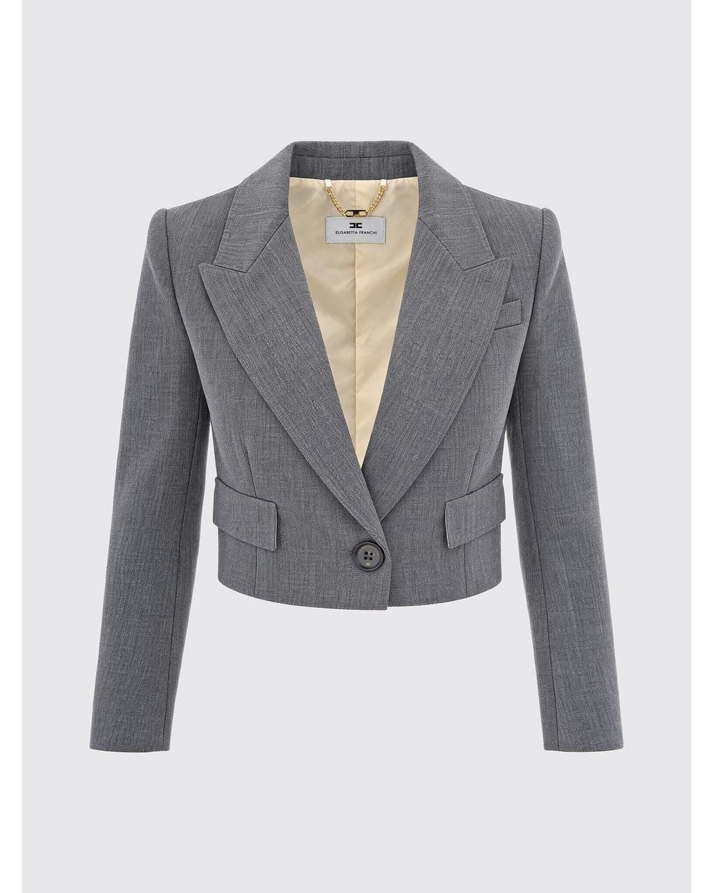 Elisabetta Franchi Blue Cropped Single-Breasted Virgin Wool Blazer With Peak Lapels