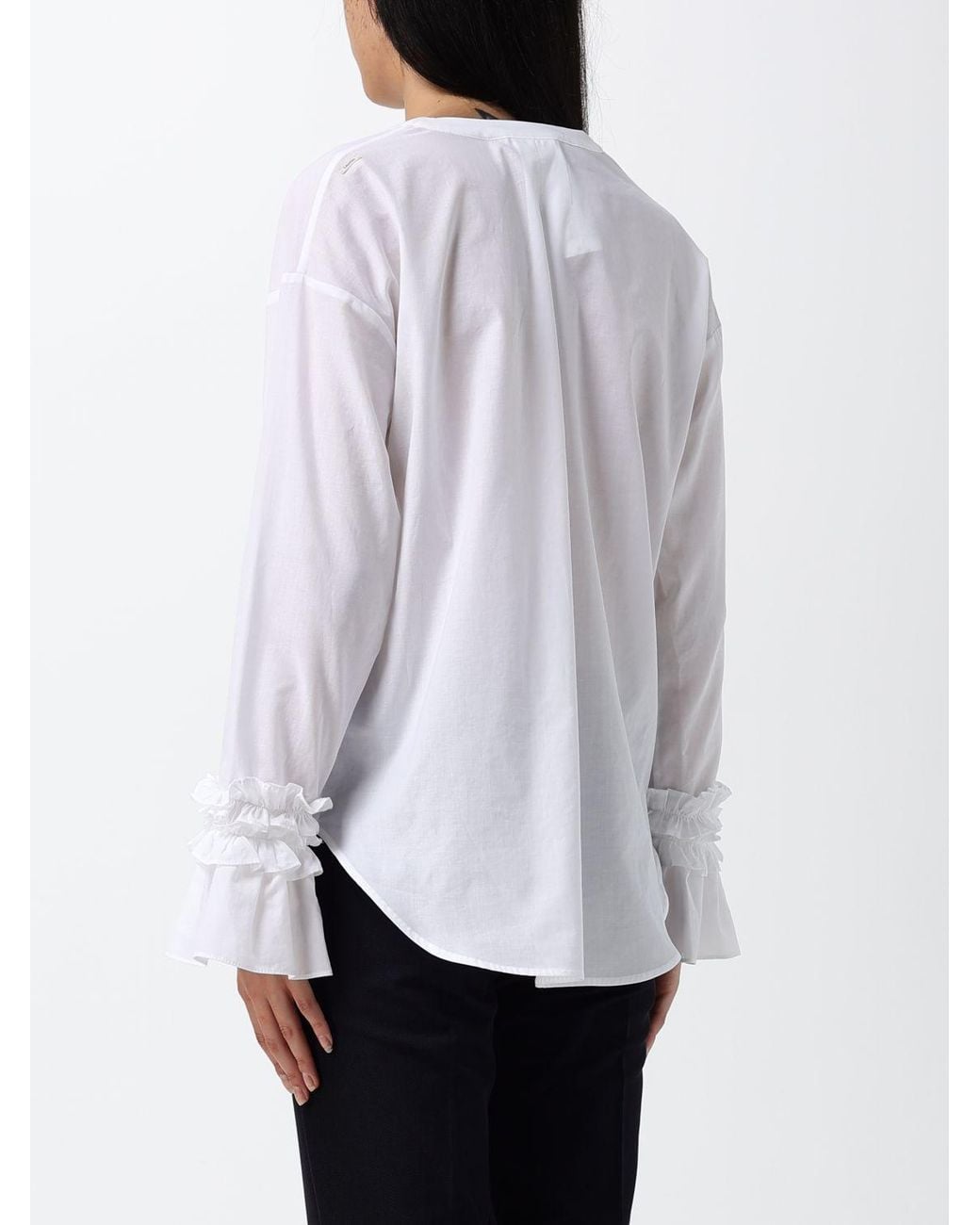 Max Mara White Cotton Shirt With V-Neck And Ruffle Appliqués