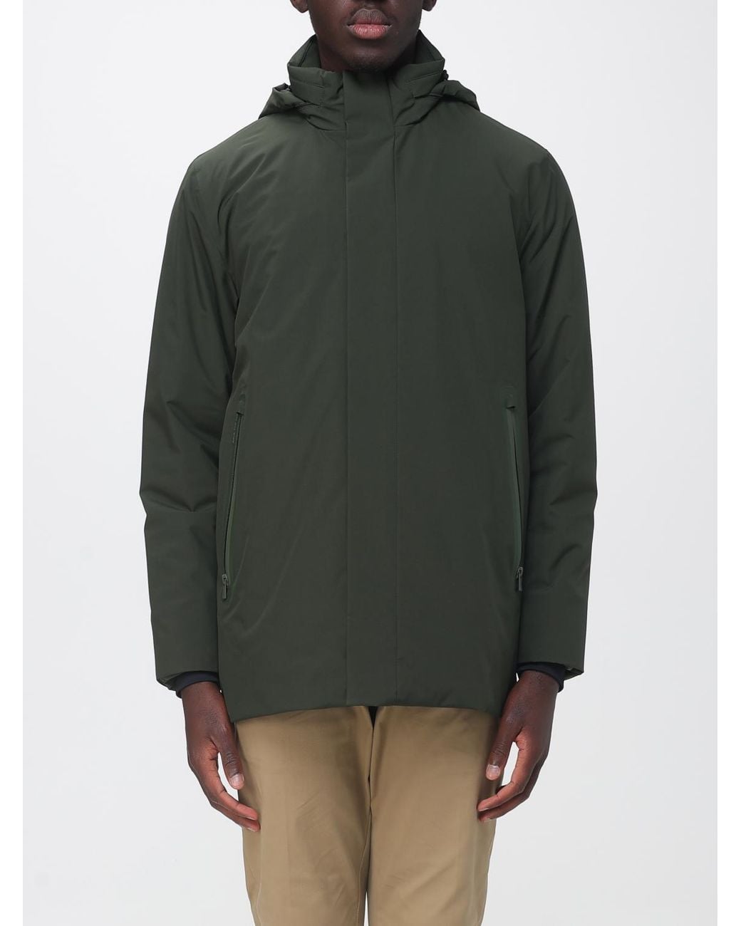 Save The Duck Green Short Waterproof Polyester Parka With Hood And Concealed Closure for men