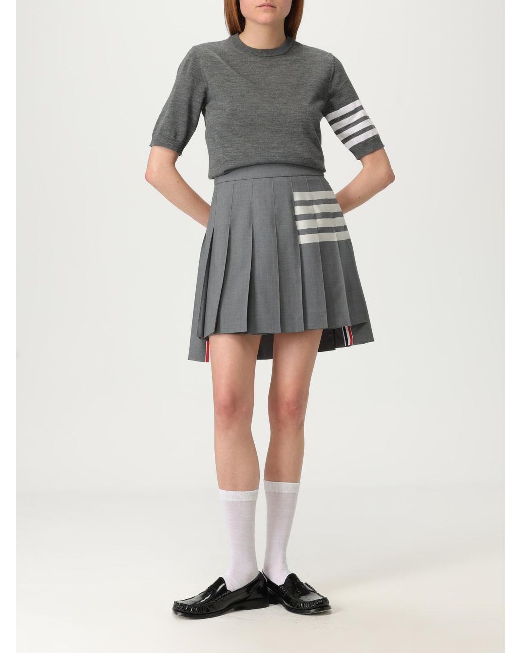 Thom Browne Gray Woll-Rundhalspullover Mit 4-Bar-Streifen