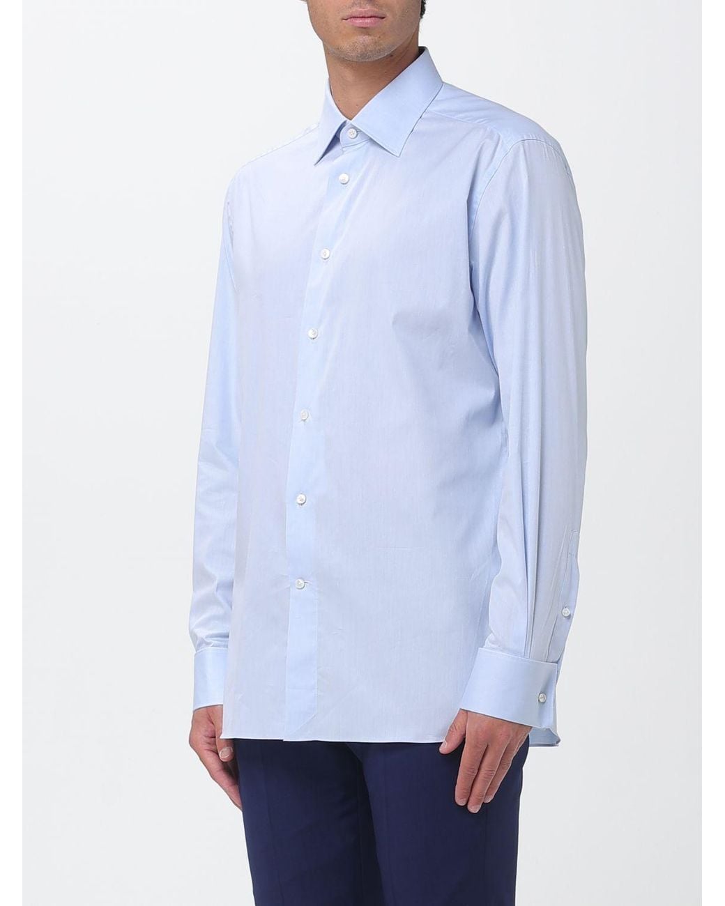 Zegna Blue Classic Stretch Poplin Shirt for men