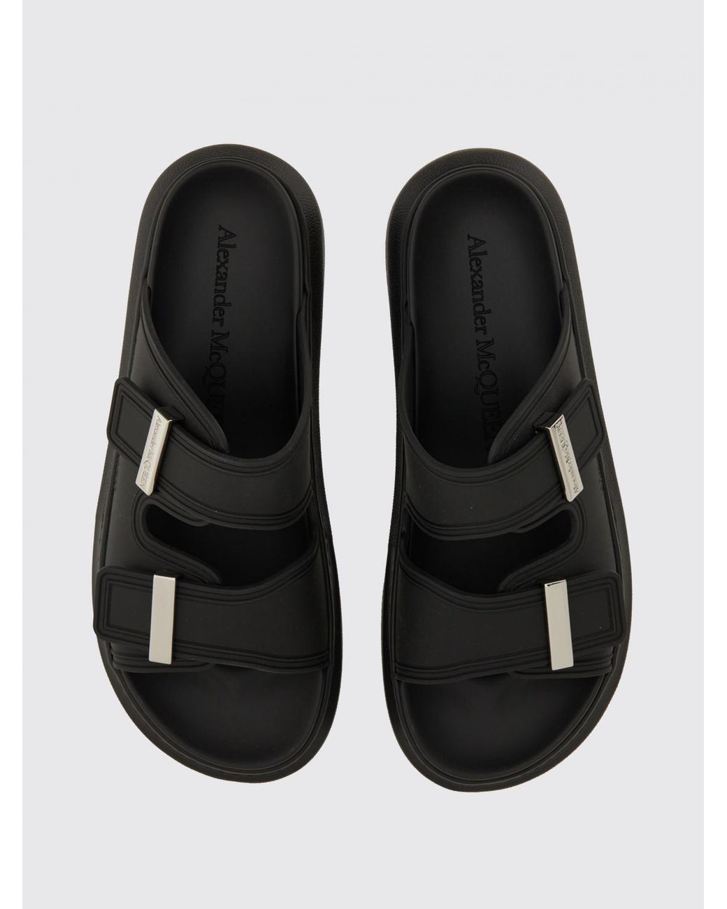 McQueen Black Double Strap Rubber Sandals